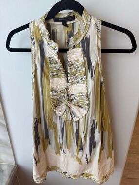 BCBGMaxAzria Olive, Cream & Gray Ruffle-Front Sleeveless Camisole